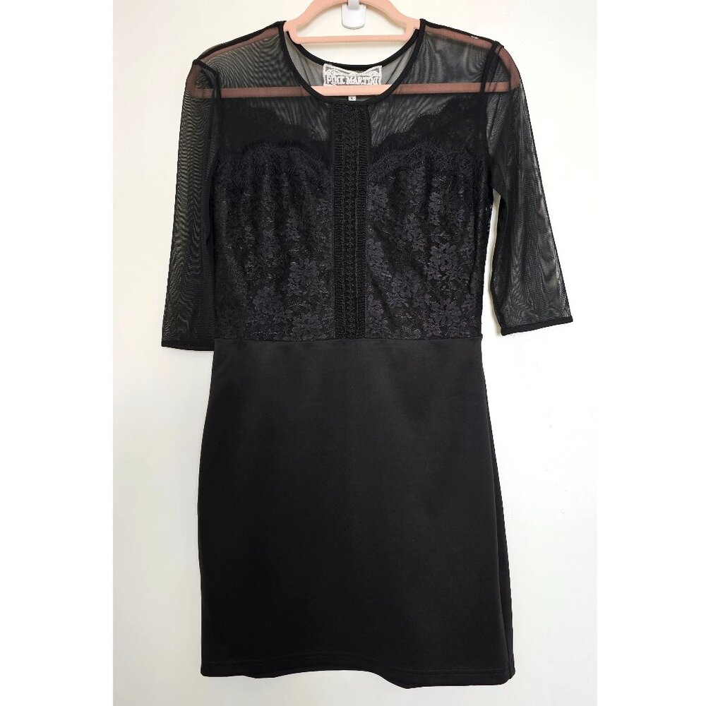 Pink Martini Sheath Mini Dress with Lace Detail Sheer Top 3/4 Sleeves, S